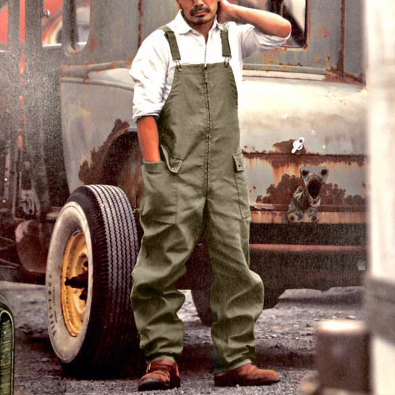 Solid Color Work Pants Loose Large Size Casual Overalls